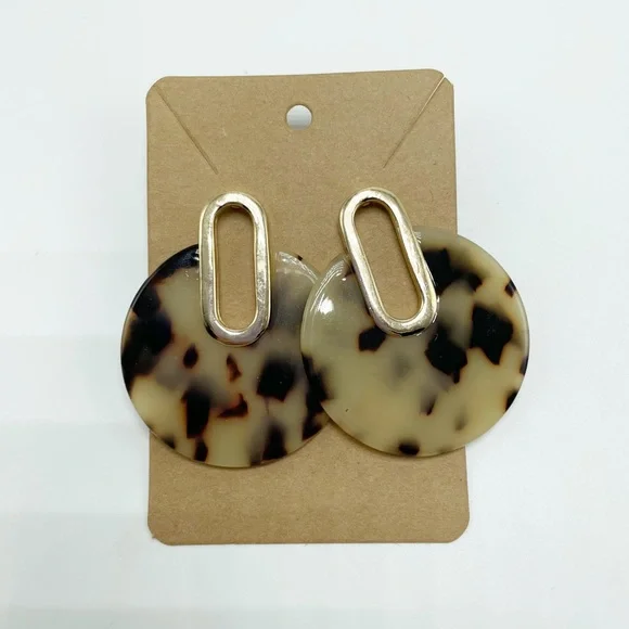 Gold Tortoise Circle Statement Boutique Earrings - Picture 1 of 2